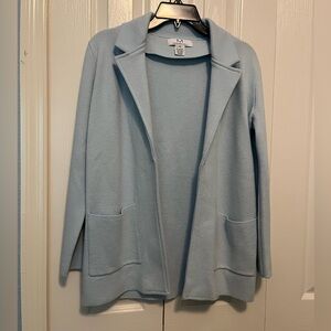Light blue open front jacket. Wool blend. Size XS
